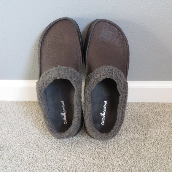 NEW OrthoComfoot Men’s Orthopedic Wide Winter Slippers Size 10 Brown/Gray - Picture 5 of 11